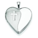 Cross Polished Heart Locket in Sterling Silver
