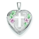 Cross Flowers Heart Locket in Sterling Silver