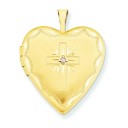 Diamond Set Cross Heart Locket in 14k Yellow Gold