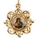 St Theresa Framed Enamel in 10k Yellow Gold