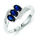 Rhodium Sapphire Diamond Ring