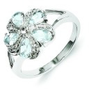 Rhodium Aquamarine Diamond Ring
