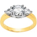 Moissanite Three Stone Engagement Ring in 14k Two-tone Gold