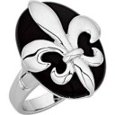Genuine Onyx Fleur-De-Lis Ring in Sterling Silver
