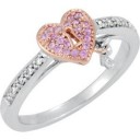 Genuine Pink Sapphire Diamond Heart Ring in Sterling Silver 