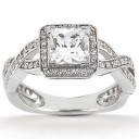 Princess Cut Pave Style Fancy Engagement Ring in14K Yellow Gold